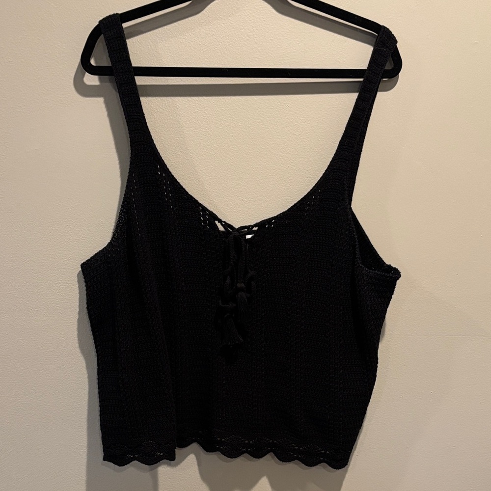 Black Crochet Tie-Front Tank Top - Women's